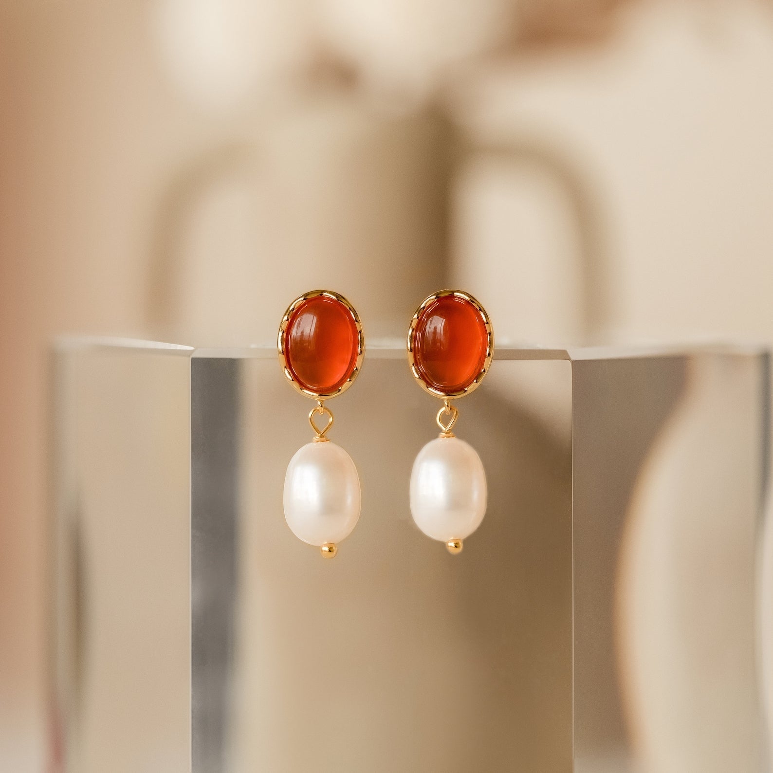 Harmony and Elegance: Carnelian and Pearl Dangle Earrings